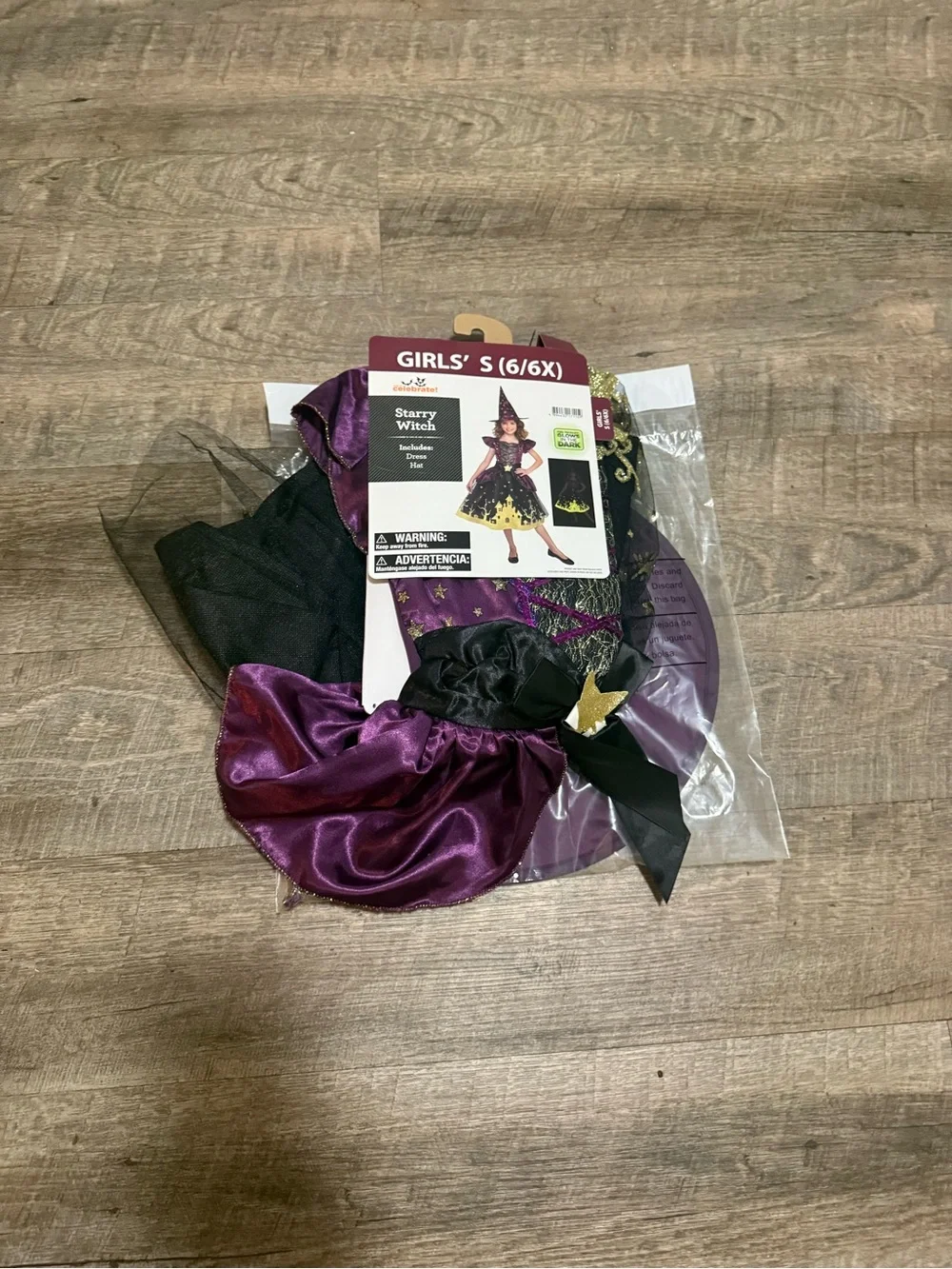 Starry Witch Girls' Costume Dress and Hat - Purple and Gold Small 6/6X
